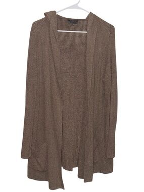 Barefoot Dreams Taupe Brown Longline Cozy Open-Front Hooded Cardigan